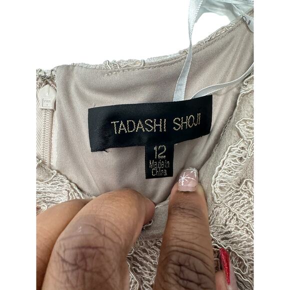 Tadashi Shoji Dress Ivory Latte Pumice Lace Tulle Nomi Formal Evening Size 12 - Picture 4 of 14